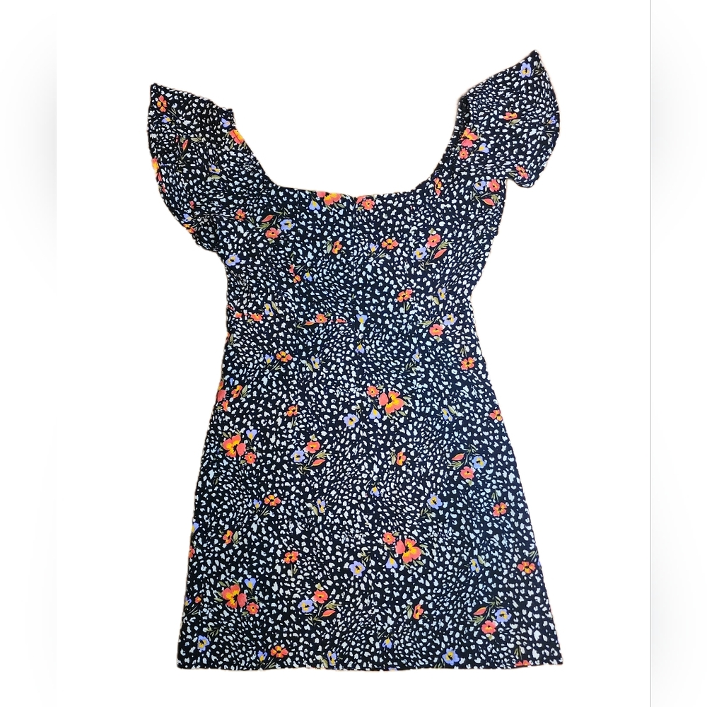Small Forever 21 Black and Floral Ruffled Sleeved Dress - Picture 4 of 5